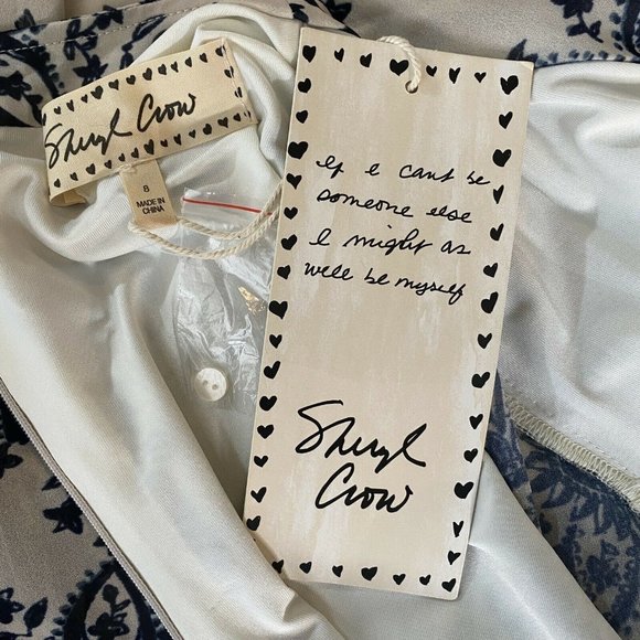 Sheryl Crow Blue White Red Printed Dress Boho Maxi Long Sleeve Size 8 Hippy - Picture 6 of 6